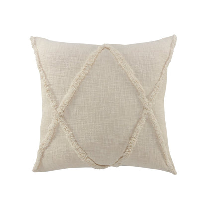 26" Beige Floor Diamond Cotton Throw Pillow Cover with Tufts And Texture