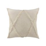 26" Beige Floor Diamond Cotton Throw Pillow Cover with Tufts And Texture