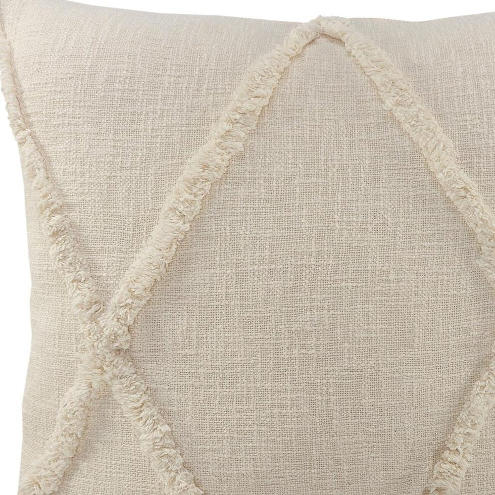 26" Beige Floor Diamond Cotton Throw Pillow Cover with Tufts And Texture