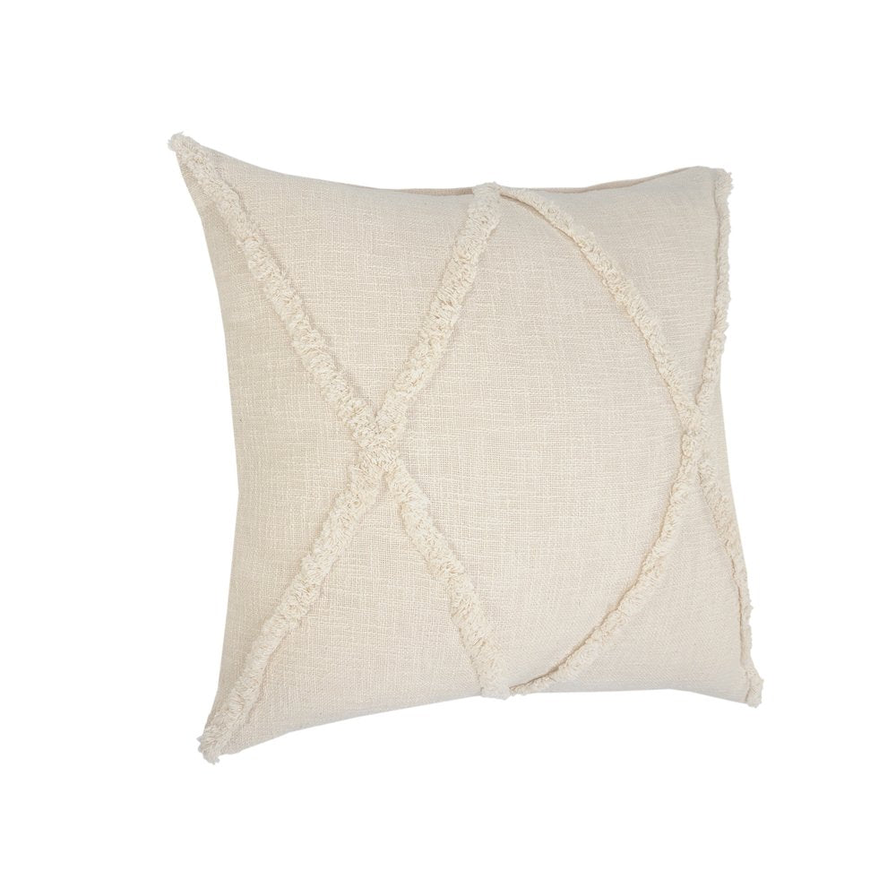 26" Beige Floor Diamond Cotton Throw Pillow Cover with Tufts And Texture