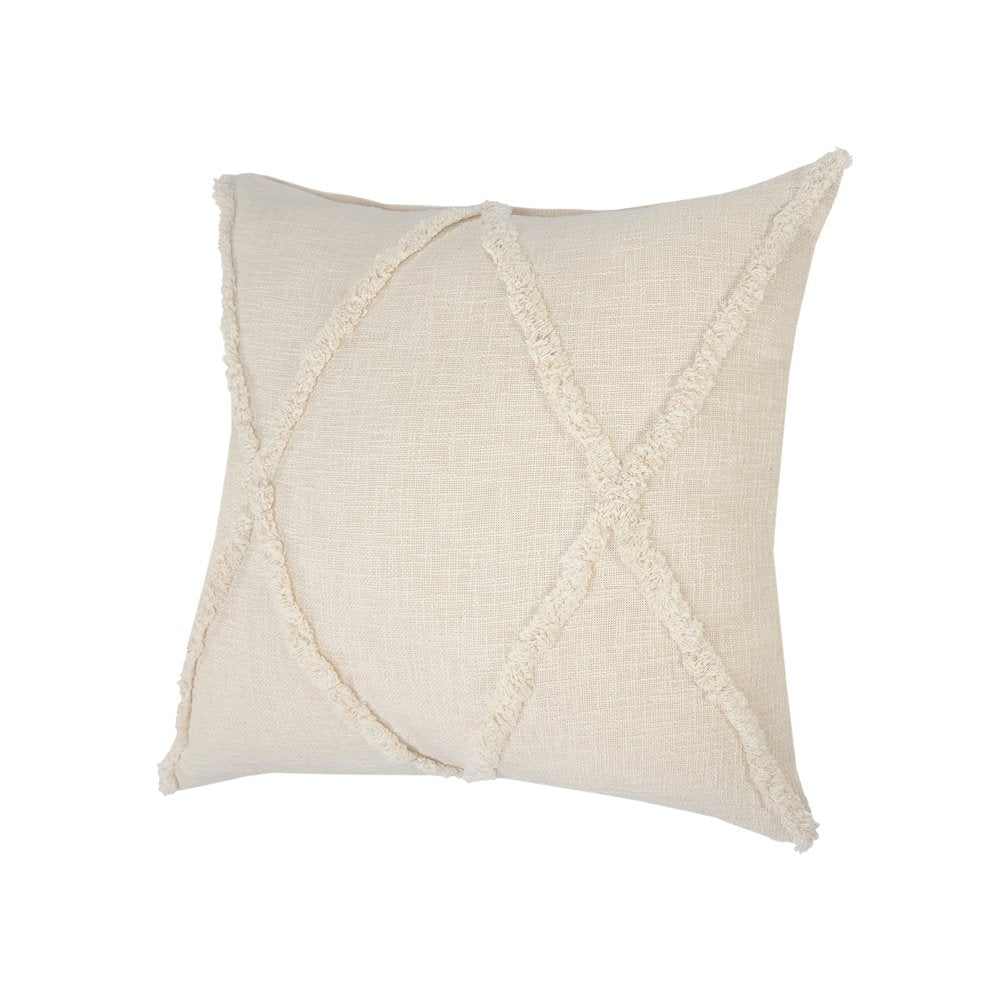 26" Beige Floor Diamond Cotton Throw Pillow Cover with Tufts And Texture