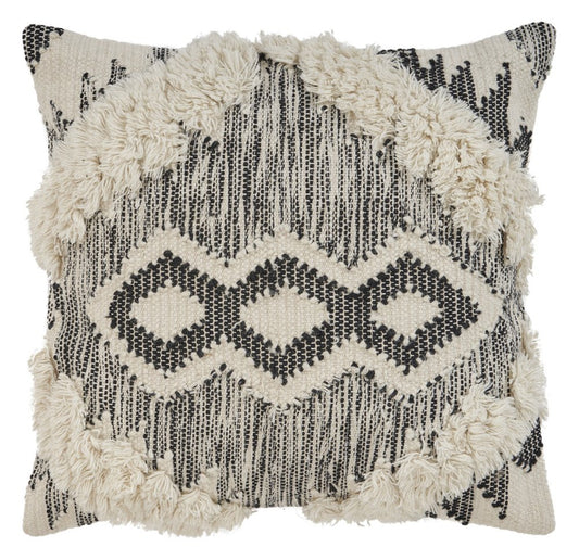 20" Black And White Geometric Wool Blend Throw Pillow Cover with Tufts And Texture
