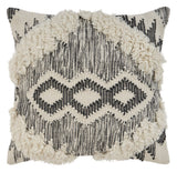 20" Black And White Geometric Wool Blend Throw Pillow Cover with Tufts And Texture