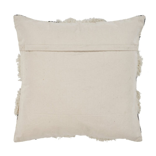 20" Black And White Geometric Wool Blend Throw Pillow Cover with Tufts And Texture