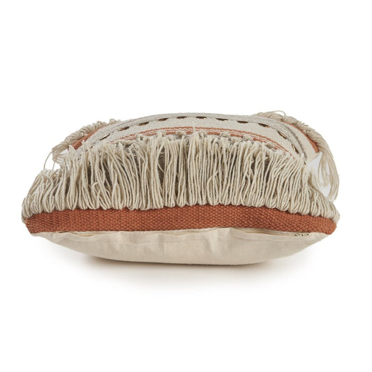 18" Beige And Orange Striped Cotton Throw Pillow Cover