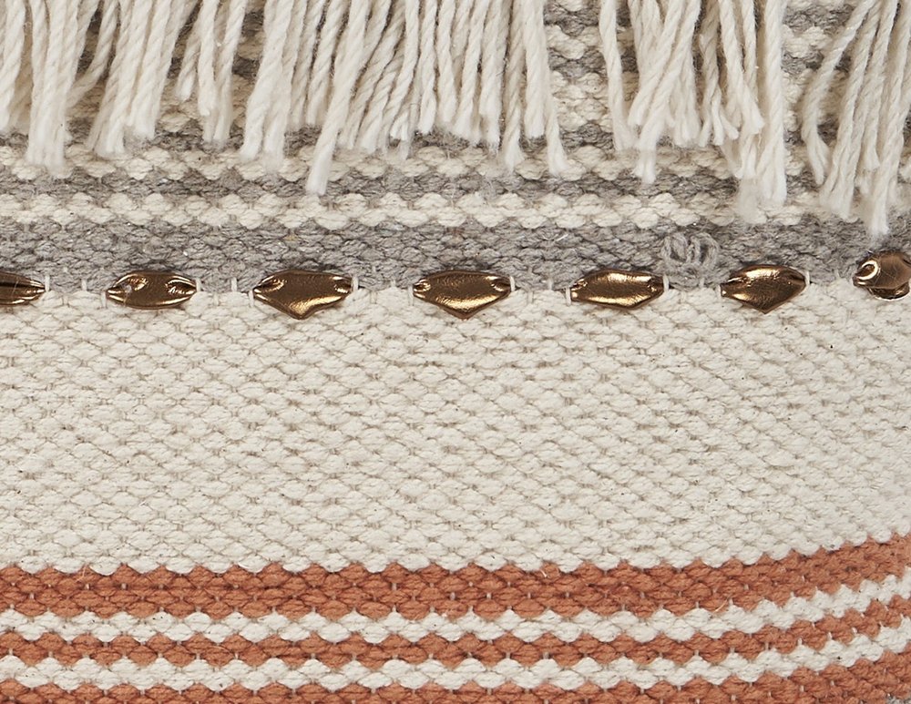 18" Beige And Orange Striped Cotton Throw Pillow Cover