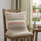 18" Beige Gray And Orange Striped Cotton Throw Pillow Cover with Fringe And Texture