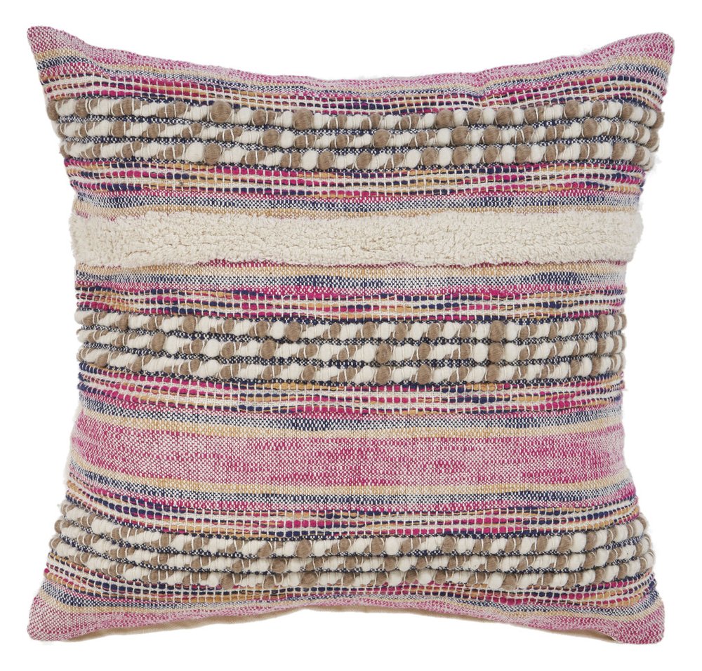18" Pink And Ivory Striped Cotton Blend Throw Pillow Cover