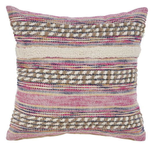 18" Pink And Ivory Striped Cotton Blend Throw Pillow Cover