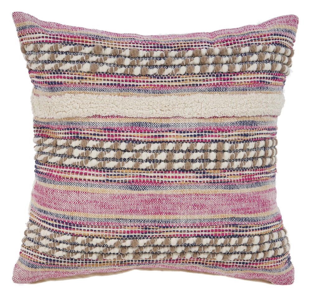 18" Pink And Ivory Striped Cotton Blend Throw Pillow Cover with Texture