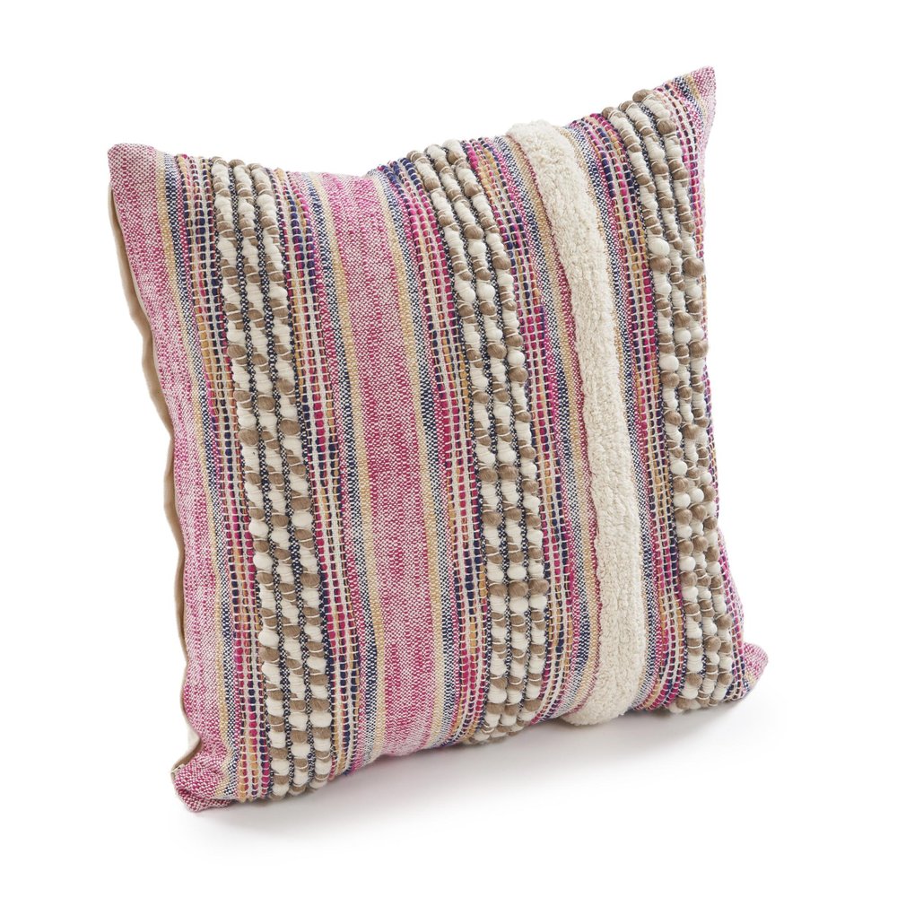 18" Pink And Ivory Striped Cotton Blend Throw Pillow Cover with Texture