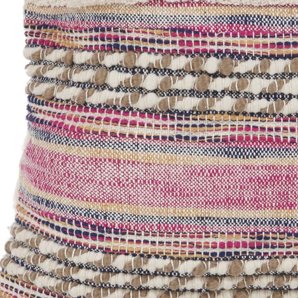 18" Pink And Ivory Striped Cotton Blend Throw Pillow Cover with Texture