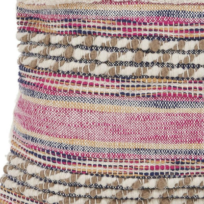 18" Pink And Ivory Striped Cotton Blend Throw Pillow Cover with Texture