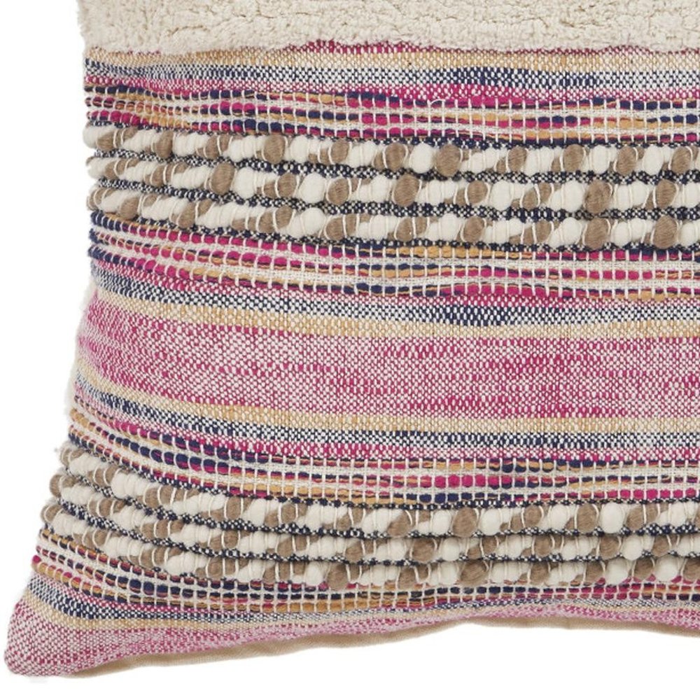 18" Pink And Ivory Striped Cotton Blend Throw Pillow Cover
