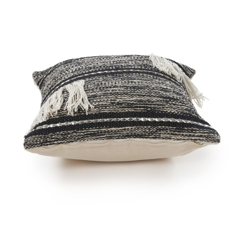 18" Black And White Striped Cotton Throw Pillow Cover