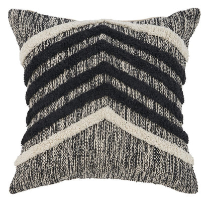 18" Black And Ivory Chevron Cotton Throw Pillow Cover with Tufts