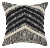 18" Black And Ivory Chevron Cotton Throw Pillow Cover with Tufts