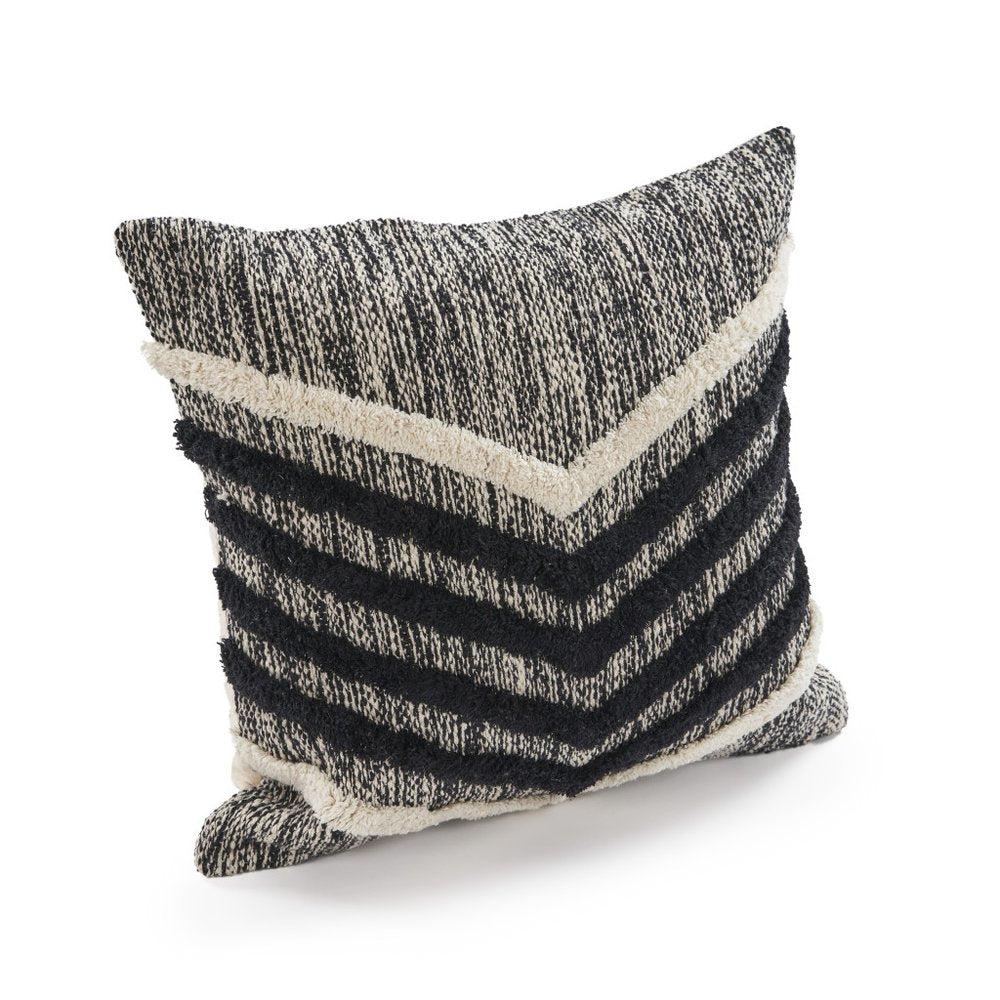 18" Black And Ivory Chevron Cotton Throw Pillow Cover
