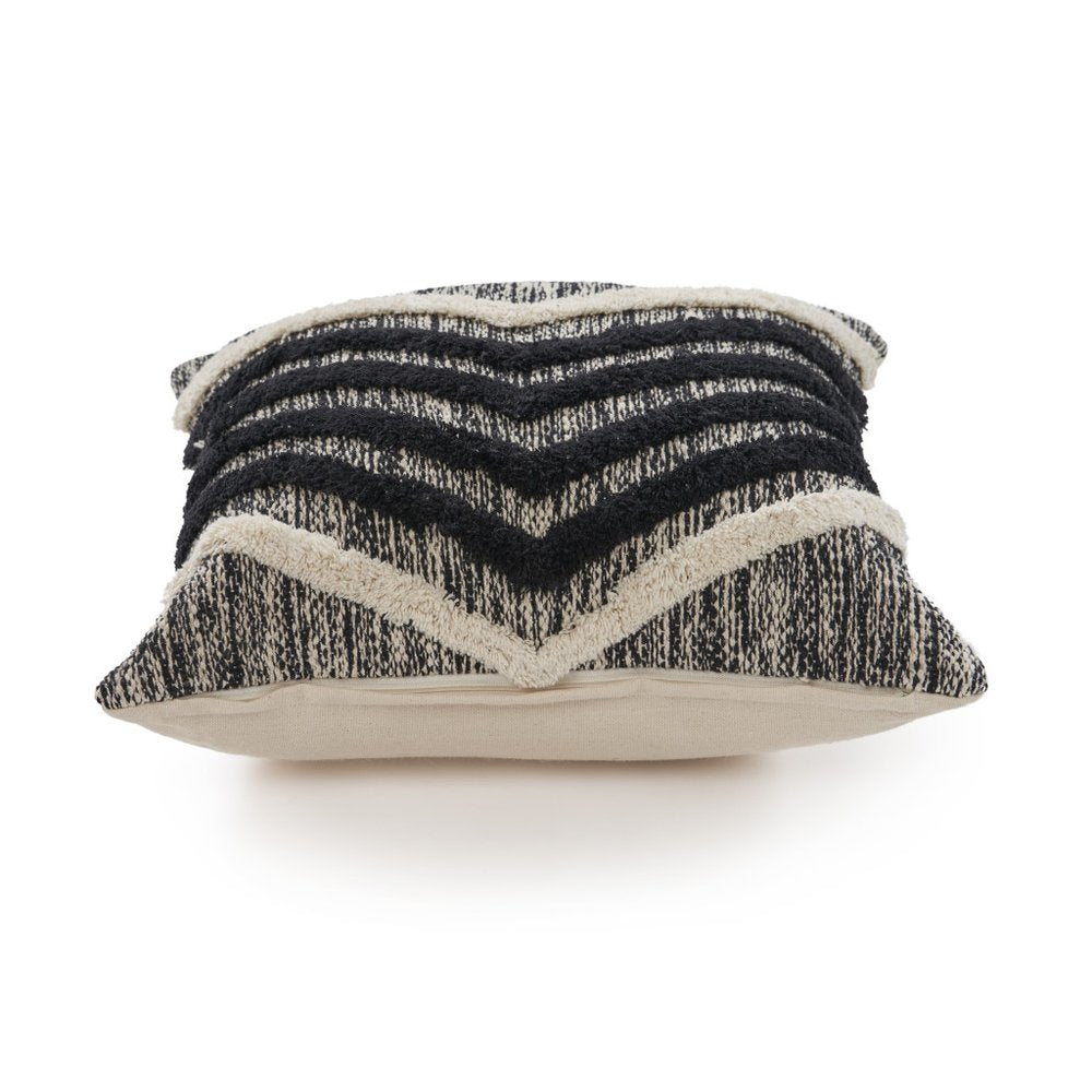 18" Black And Ivory Chevron Cotton Throw Pillow Cover