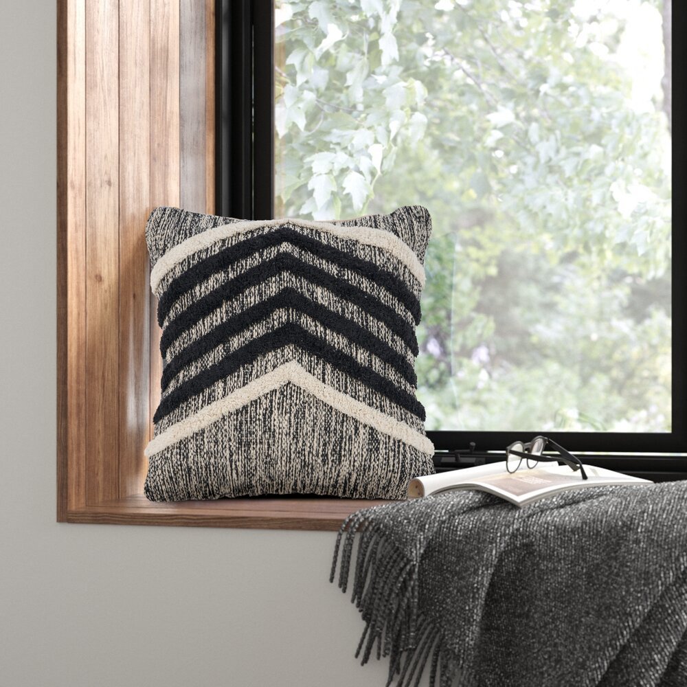 18" Black And Ivory Chevron Cotton Throw Pillow Cover