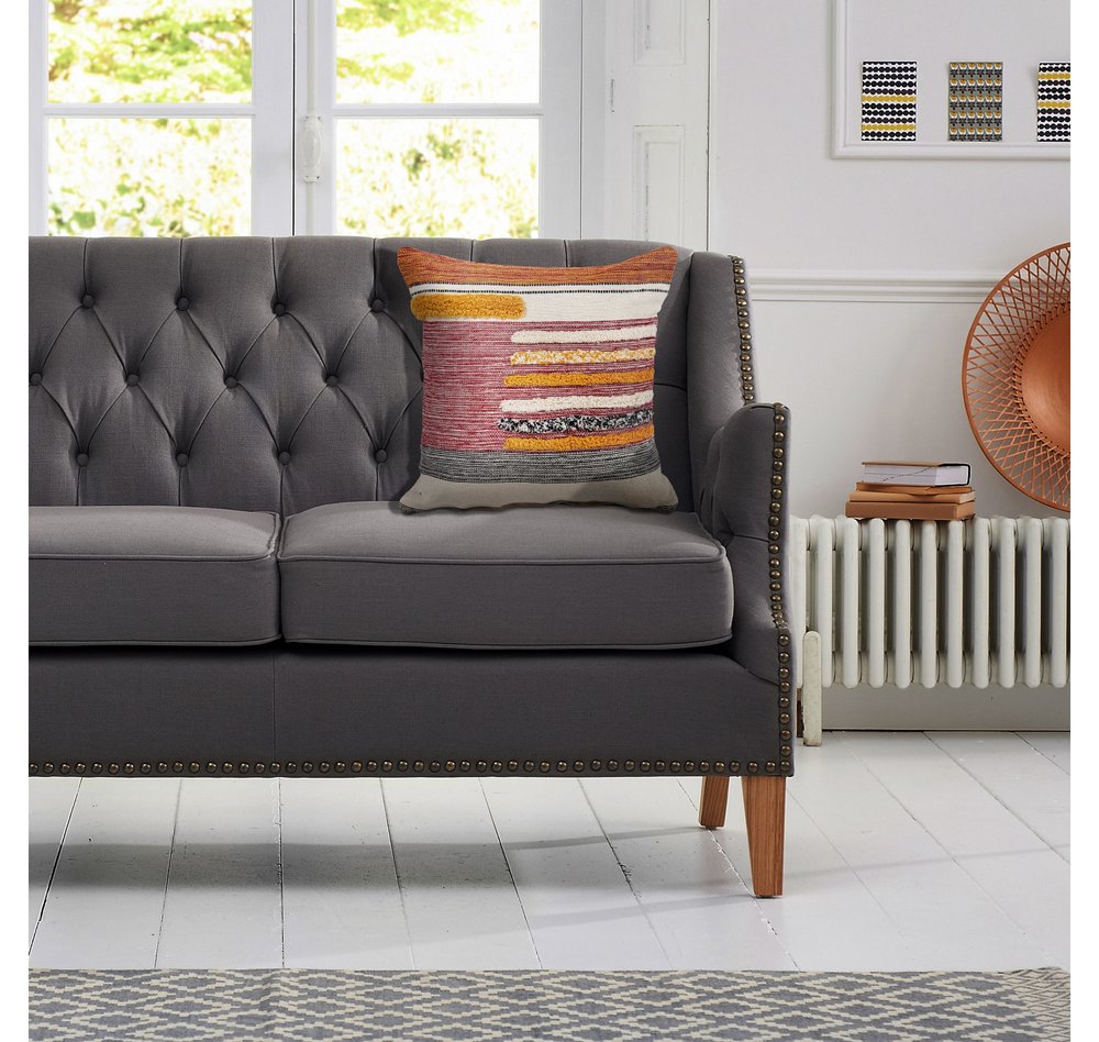 18" Orange And Yellow Striped Cotton Throw Pillow Cover