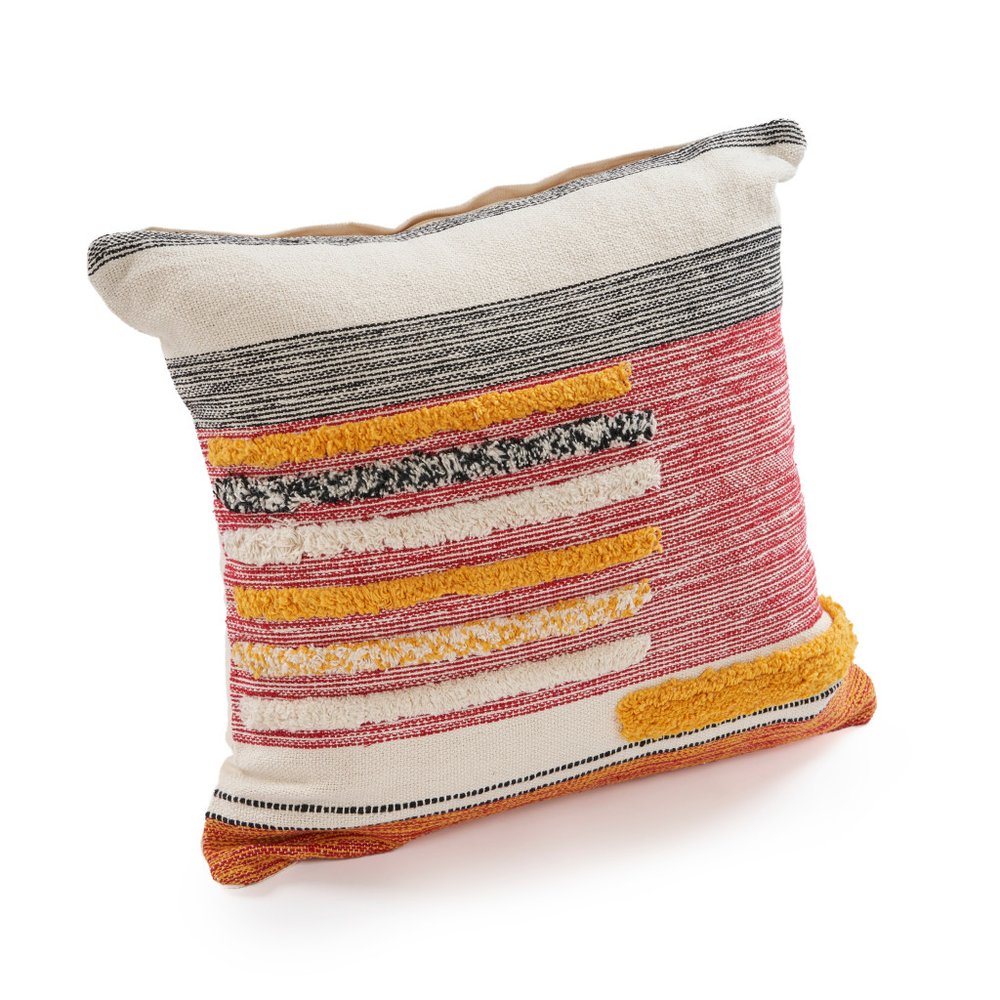 18" Orange And Yellow Striped Cotton Throw Pillow Cover