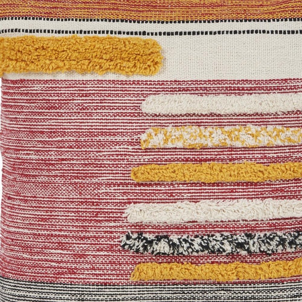 18" Orange And Yellow Striped Cotton Throw Pillow Cover