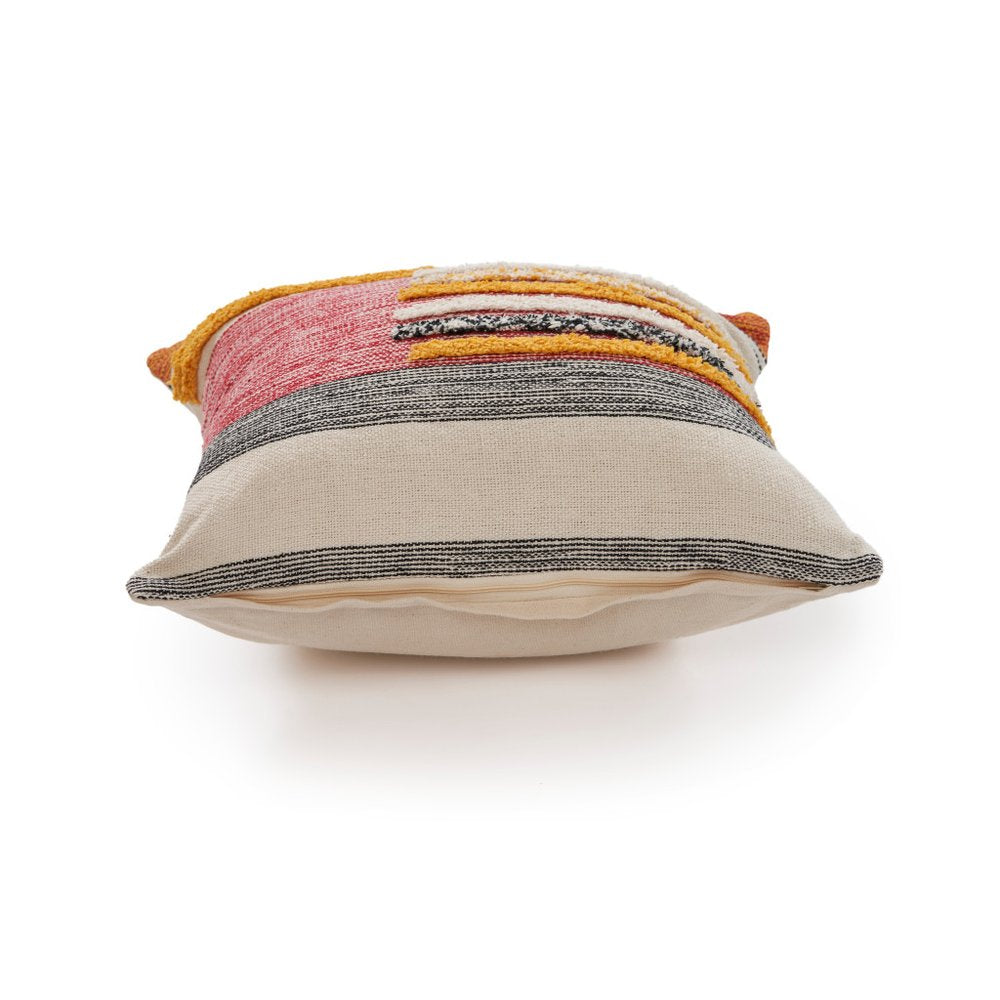 18" Orange And Yellow Striped Cotton Throw Pillow Cover
