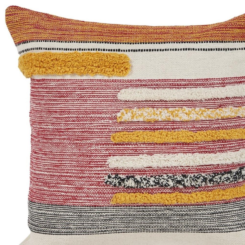 18" Orange And Yellow Striped Cotton Throw Pillow Cover