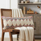 14" X 36" Natural Blue And Red Lumbar Geometric Cotton Throw Pillow Cover with Tufts