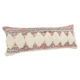 14" X 36" Natural Blue And Red Lumbar Geometric Cotton Throw Pillow Cover with Tufts
