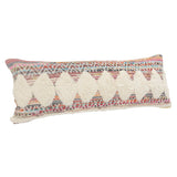 14" X 36" Natural Blue And Red Lumbar Geometric Cotton Throw Pillow Cover with Tufts