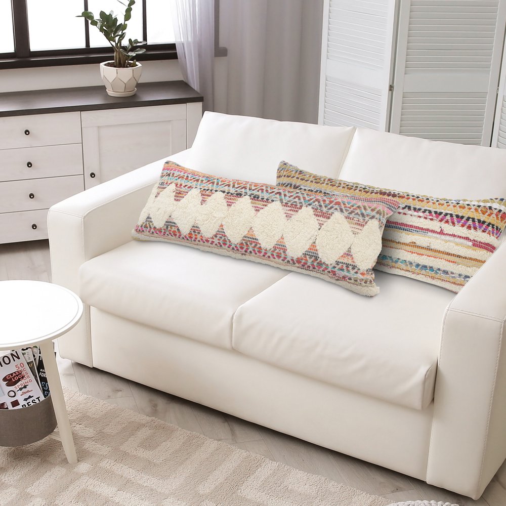 14" X 36" Cream Brown And White Lumbar Diamond Cotton Throw Pillow Cover