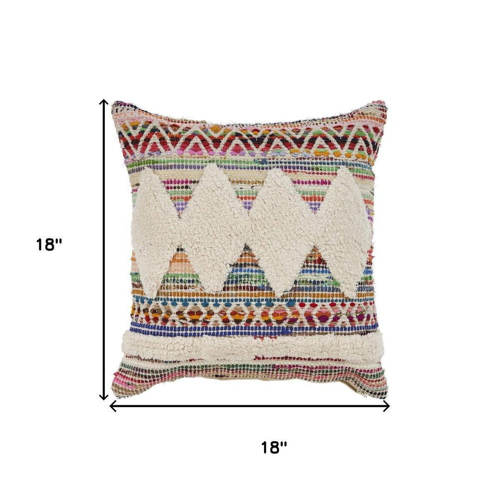 18" Cream Brown And White Diamond Cotton Throw Pillow Cover