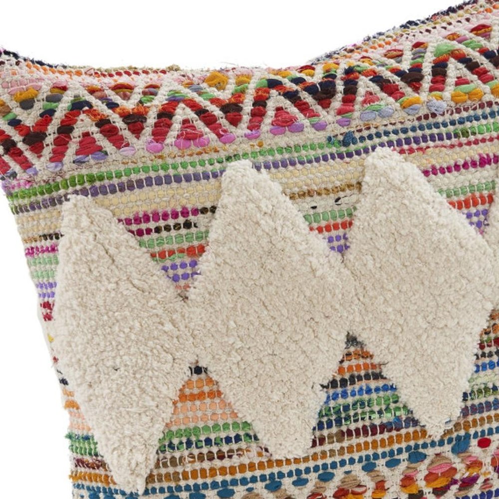 18" Cream Blue White And Yellow Diamond Cotton Throw Pillow Cover with Tufts
