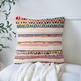 18" Cream Blue White And Yellow Striped Cotton Throw Pillow Cover with Tufts