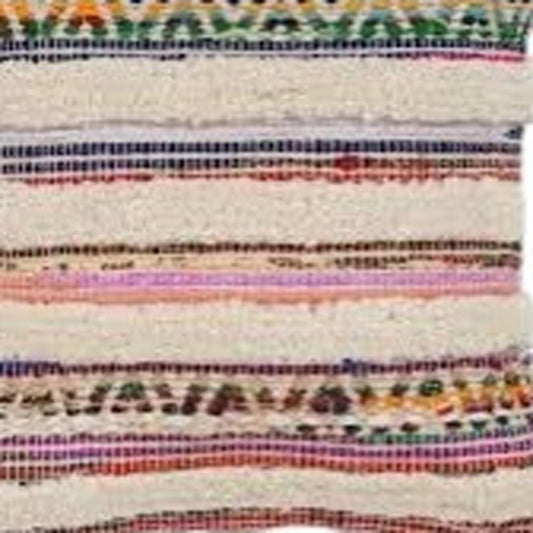 18" Cream Blue White And Yellow Striped Cotton Throw Pillow Cover with Tufts