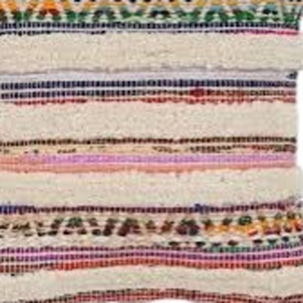 18" Cream Blue White And Yellow Striped Cotton Throw Pillow Cover with Tufts