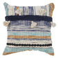 18" Blue And Tan Beach Striped Cotton Throw Pillow Cover with Tassels Tufts And Texture
