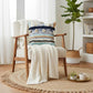 18" Blue And Tan Beach Striped Cotton Throw Pillow Cover with Tassels Tufts And Texture