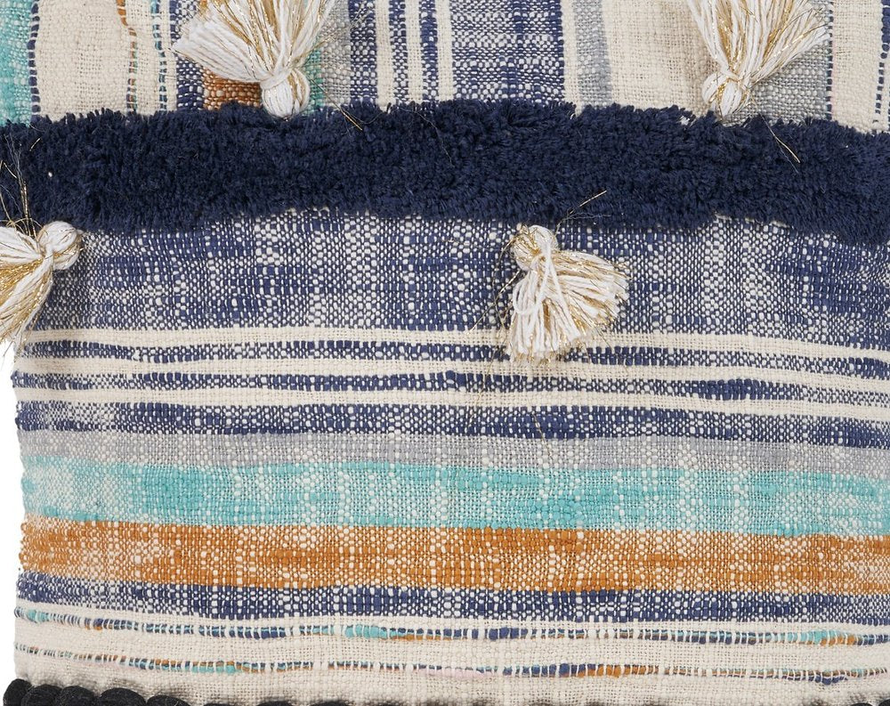 18" Blue And Tan Beach Striped Cotton Throw Pillow Cover