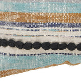 18" Blue And Tan Beach Striped Cotton Throw Pillow Cover with Tassels Tufts And Texture