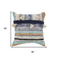 18" Blue And Tan Beach Striped Cotton Throw Pillow Cover with Tassels Tufts And Texture