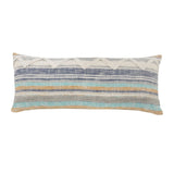 14" X 36" Blue And Tan Lumbar Beach Striped Cotton Throw Pillow Cover