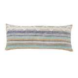 14" X 36" Blue And Tan Lumbar Beach Striped Cotton Throw Pillow Cover with Tufts And Texture