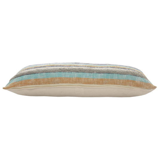 14" X 36" Blue And Tan Beach Striped Cotton Lumbar Throw Pillow Cover With Texture