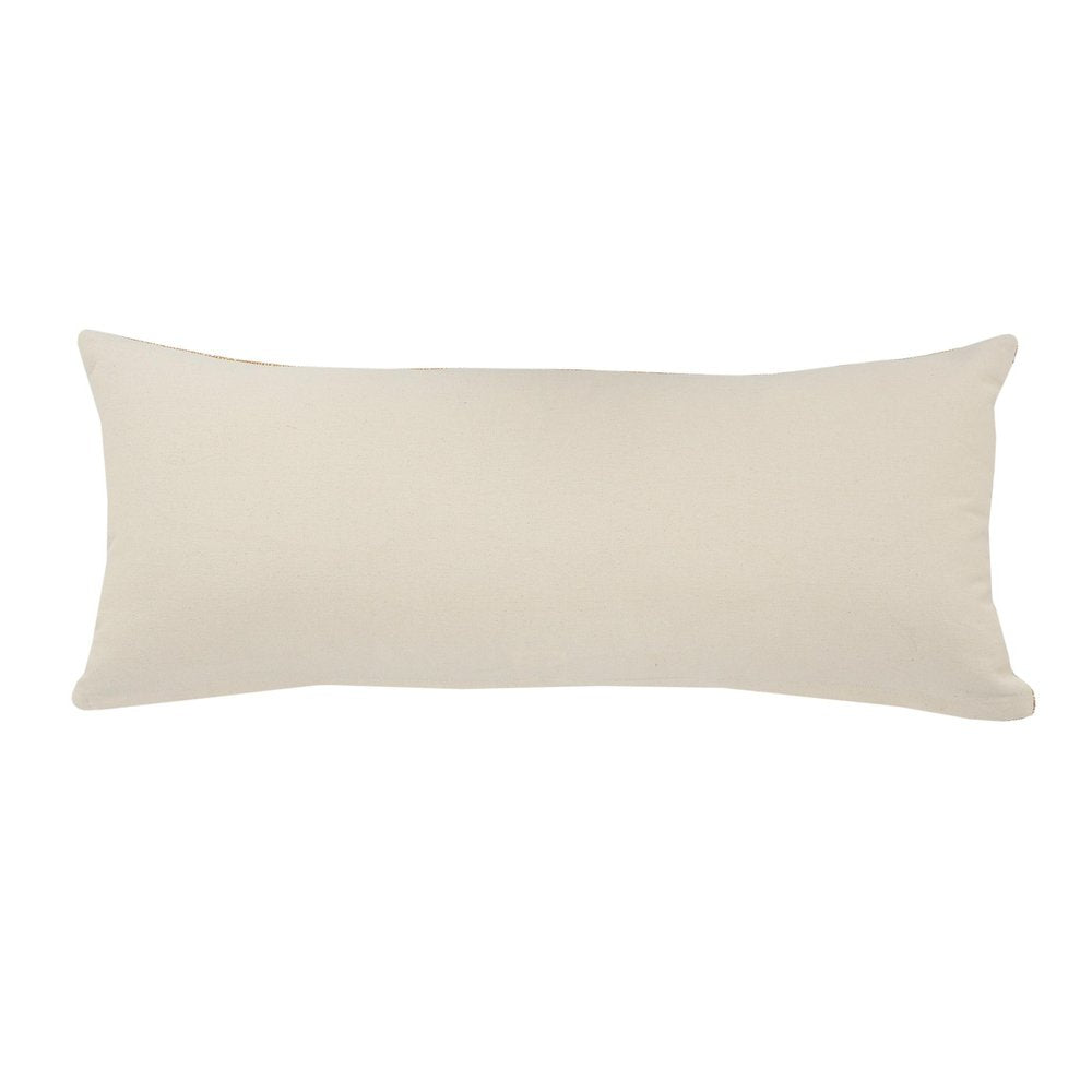 14" X 36" Blue And Tan Lumbar Beach Striped Cotton Throw Pillow Cover with Tufts And Texture