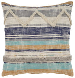 18" Blue And Tan Beach Striped Cotton Throw Pillow Cover