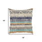 18" Blue And Tan Beach Striped Cotton Throw Pillow Cover with Tufts And Texture