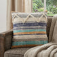 18" Blue And Tan Beach Striped Cotton Throw Pillow Cover with Tufts And Texture